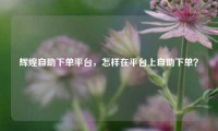 辉煌自助下单平台，怎样在平台上自助下单？